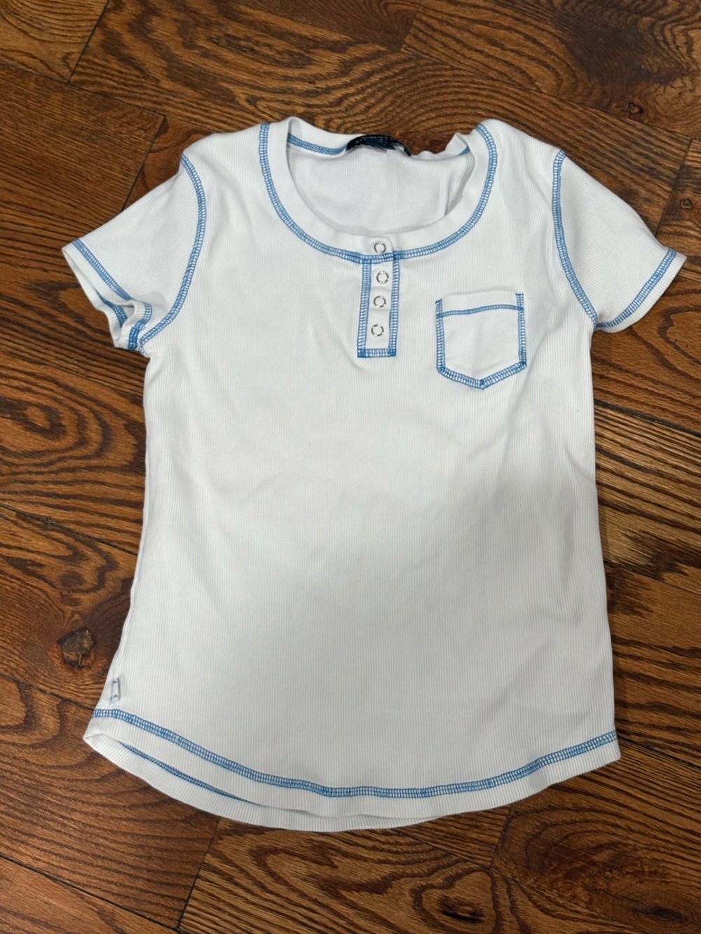 Jones New York White Short-Sleeve Henley Tee with Blue Stitching